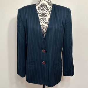 atrium collection women’s Blue striped lined pockets blazer jacket Size 14.